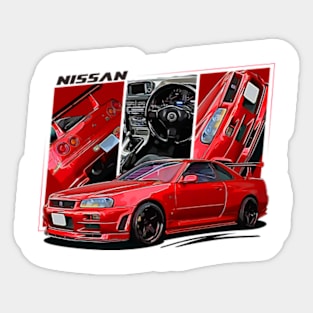 Nissan Skyline r34 GTR Red, JDM Car Sticker